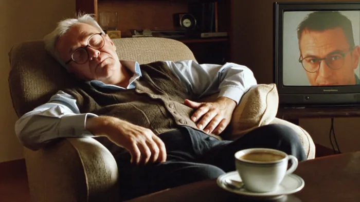 Older man asleep in an armchair in the afternoon